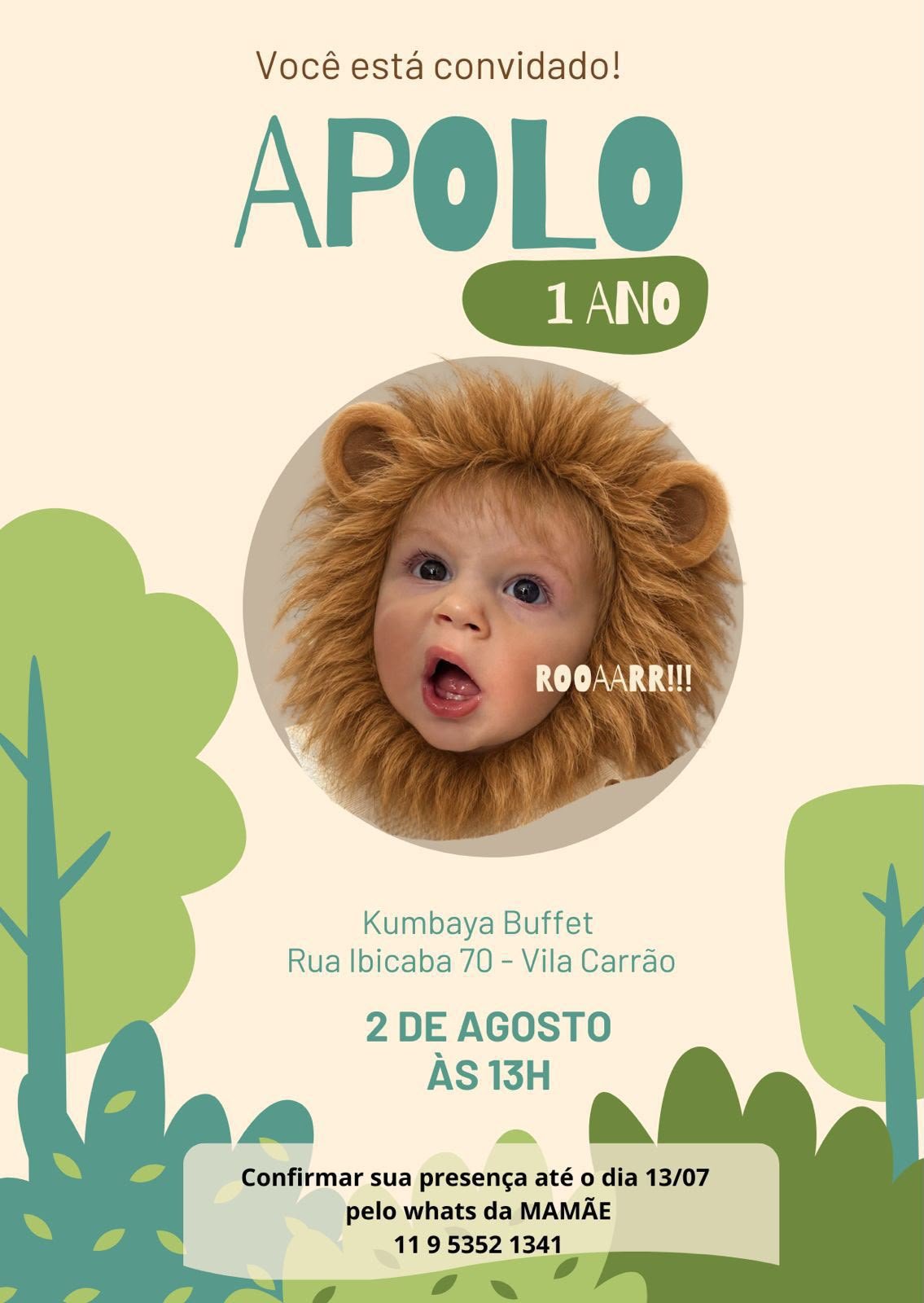 Convite: 1 ano do Apolo — 2 de agosto às 13h, Kumbaya Buffet, Rua Ibicaba 70, Vila Carrão